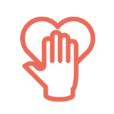 Hand heart icon in white circle